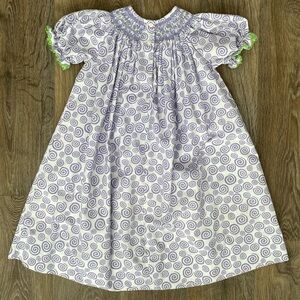 Amanda Remembered Girls Hand Smocked Dress Purple Swirl Print Size 6 Heirloom